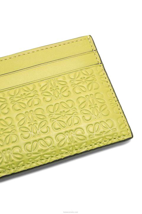 Loewe Repeat plain cardholder in embossed silk calfskin 688V1401 Women Lime Yellow