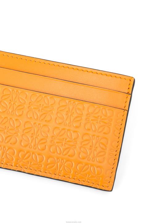 Loewe Repeat plain cardholder in embossed silk calfskin 688V1404 Women Mandarin