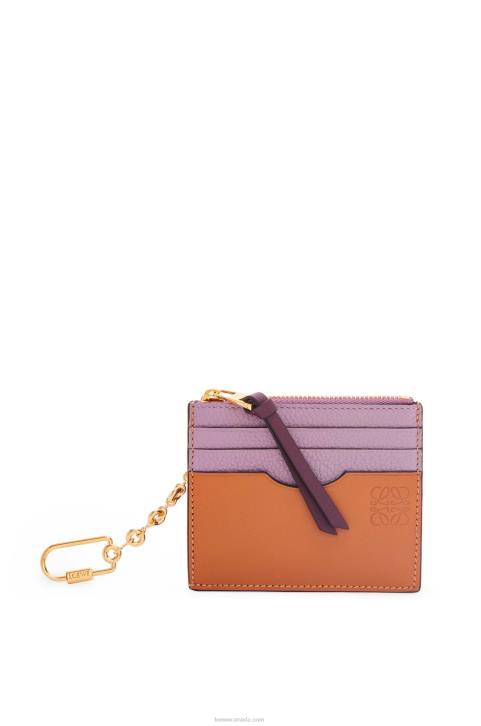 Loewe Square cardholder in soft grained calfskin with chain 688V1365 Women Dirty Mauve/Tan