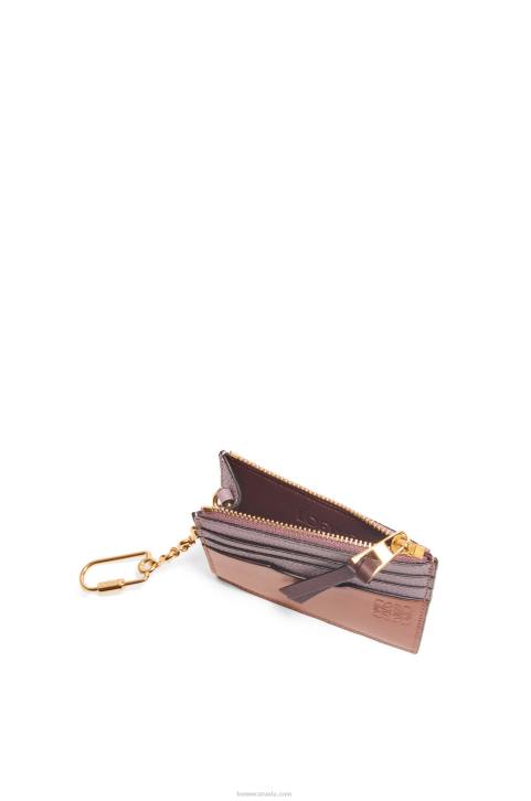Loewe Square cardholder in soft grained calfskin with chain 688V1365 Women Dirty Mauve/Tan