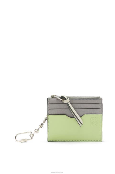 Loewe Square cardholder in soft grained calfskin with chain 688V1366 Women Pearl Grey/Light Pale Green