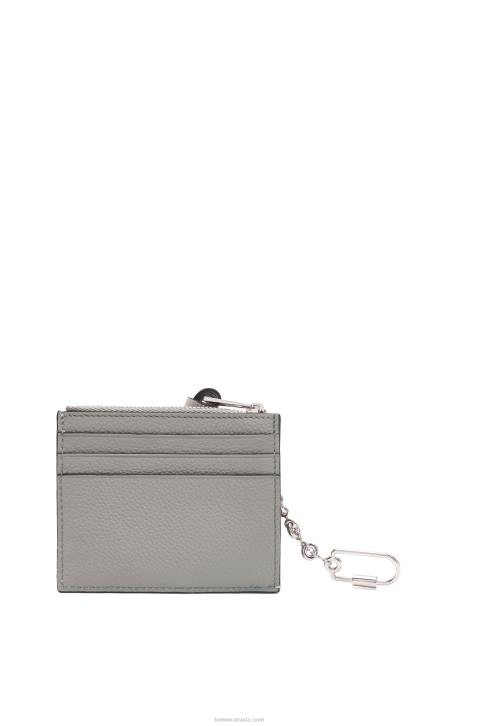Loewe Square cardholder in soft grained calfskin with chain 688V1366 Women Pearl Grey/Light Pale Green