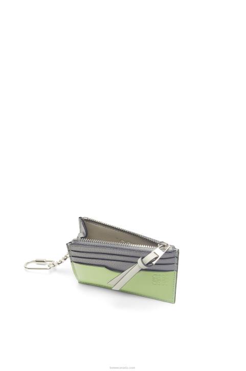 Loewe Square cardholder in soft grained calfskin with chain 688V1366 Women Pearl Grey/Light Pale Green