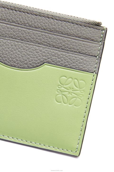 Loewe Square cardholder in soft grained calfskin with chain 688V1366 Women Pearl Grey/Light Pale Green
