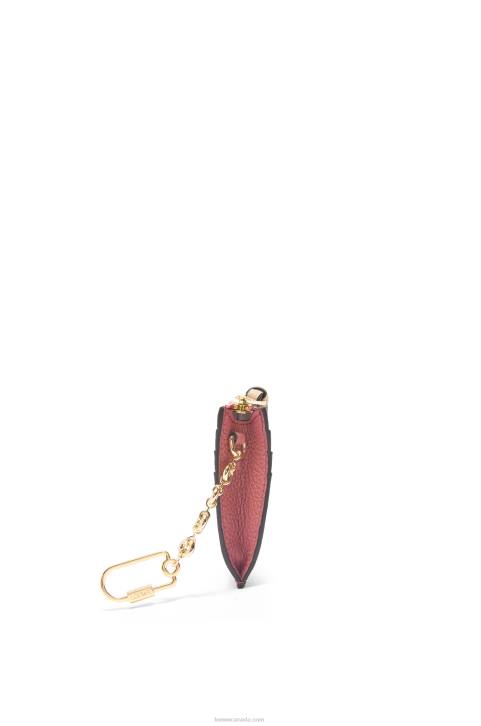 Loewe Square cardholder in soft grained calfskin with chain 688V1379 Women Plumrose/Chocolate