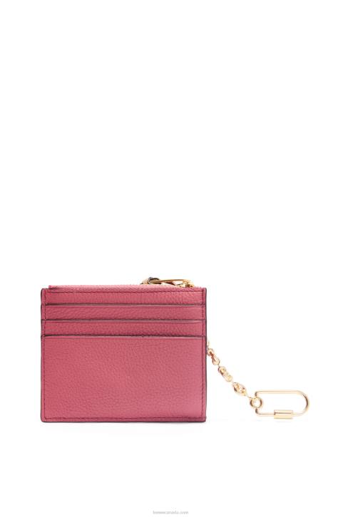 Loewe Square cardholder in soft grained calfskin with chain 688V1379 Women Plumrose/Chocolate