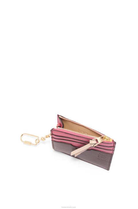 Loewe Square cardholder in soft grained calfskin with chain 688V1379 Women Plumrose/Chocolate