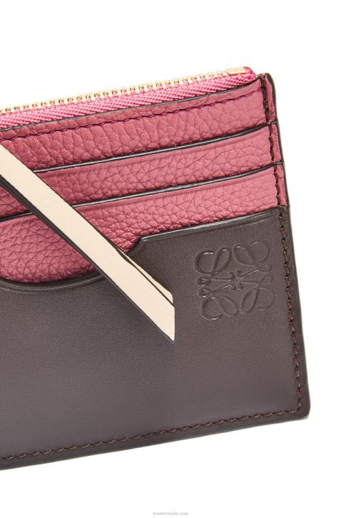 Loewe Square cardholder in soft grained calfskin with chain 688V1379 Women Plumrose/Chocolate