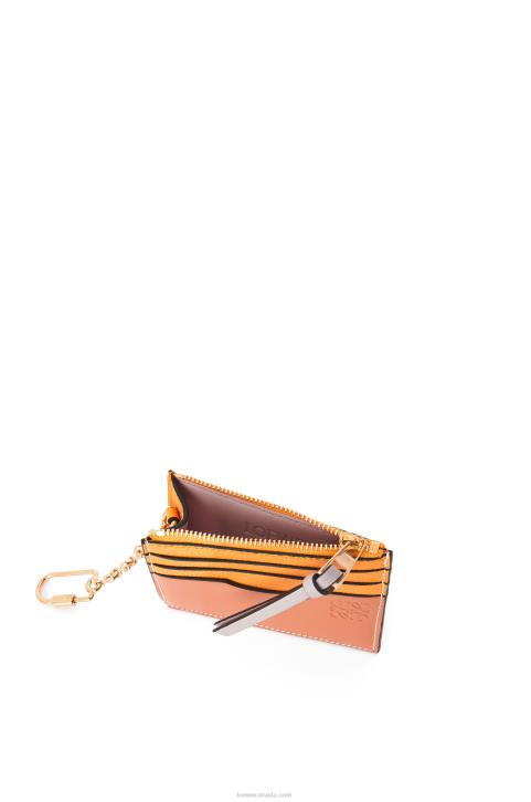 Loewe Square cardholder in soft grained calfskin with chain 688V1380 Women Mandarin/Coral Reef