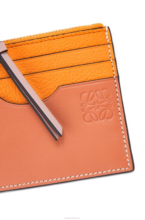 Loewe Square cardholder in soft grained calfskin with chain 688V1380 Women Mandarin/Coral Reef