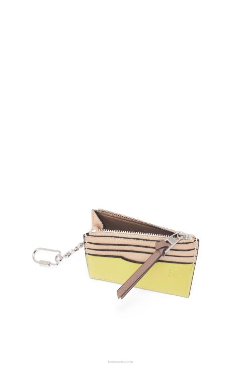 Loewe Square cardholder in soft grained calfskin with chain 688V1381 Women Nude/Citronelle