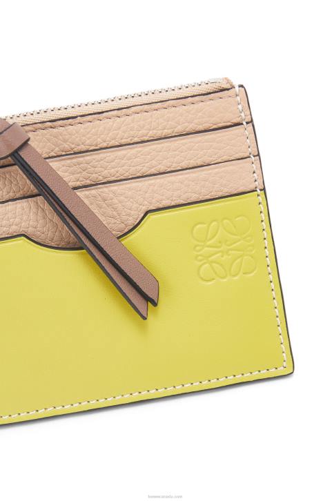 Loewe Square cardholder in soft grained calfskin with chain 688V1381 Women Nude/Citronelle