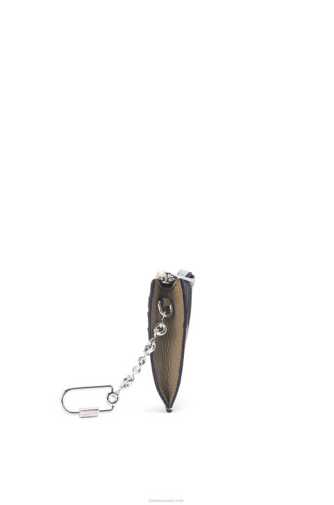 Loewe Square cardholder in soft grained calfskin with chain 688V1382 Women Laurel Green/Ochre