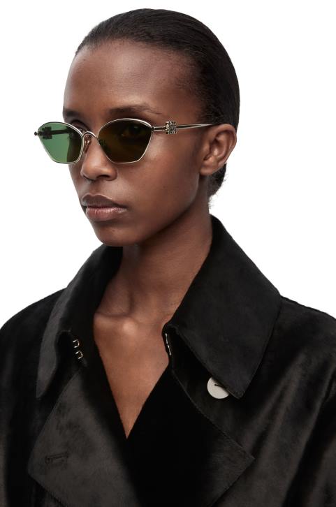 Loewe Anagram hexagonal sunglasses in metal 688V1446 Women Dark Green