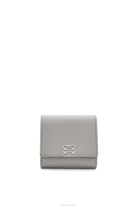 Loewe Anagram compact flap wallet in pebble grain calfskin 688V1207 Women Pearl Grey