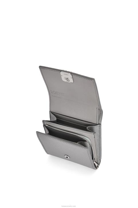 Loewe Anagram compact flap wallet in pebble grain calfskin 688V1207 Women Pearl Grey