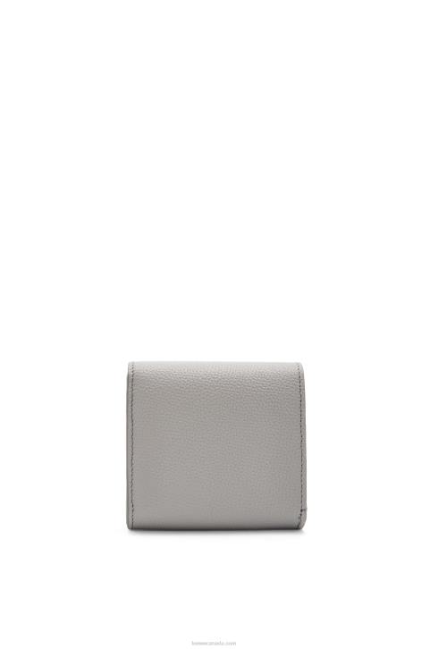 Loewe Anagram compact flap wallet in pebble grain calfskin 688V1207 Women Pearl Grey
