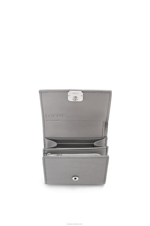 Loewe Anagram compact flap wallet in pebble grain calfskin 688V1207 Women Pearl Grey