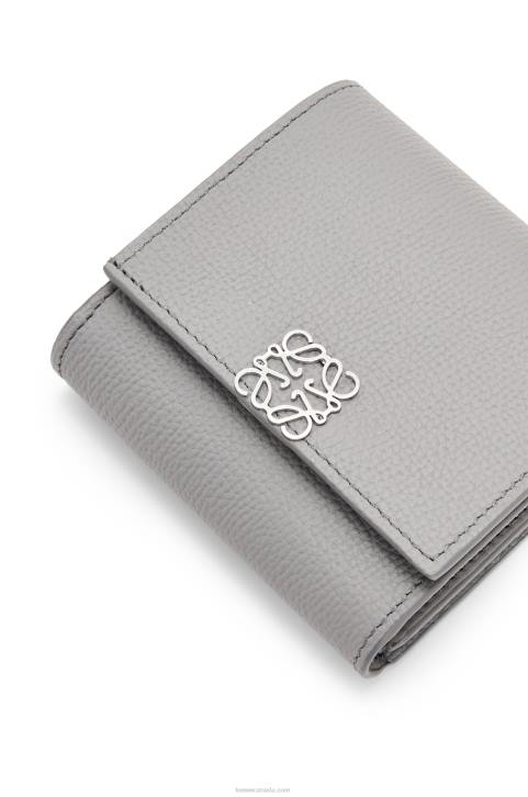 Loewe Anagram compact flap wallet in pebble grain calfskin 688V1207 Women Pearl Grey