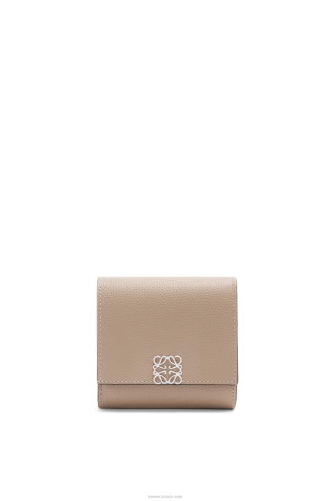 Loewe Anagram compact flap wallet in pebble grain calfskin 688V1215 Women Sand