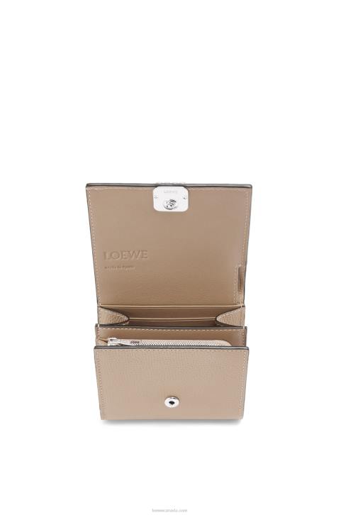 Loewe Anagram compact flap wallet in pebble grain calfskin 688V1215 Women Sand