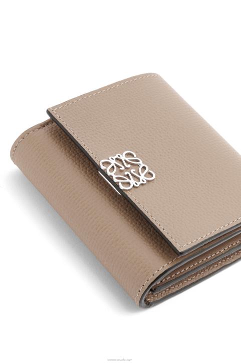 Loewe Anagram compact flap wallet in pebble grain calfskin 688V1215 Women Sand