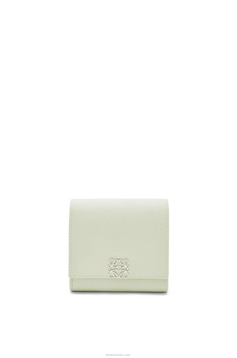 Loewe Anagram compact flap wallet in pebble grain calfskin 688V1233 Women Light Celadon