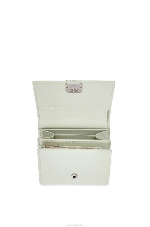 Loewe Anagram compact flap wallet in pebble grain calfskin 688V1233 Women Light Celadon
