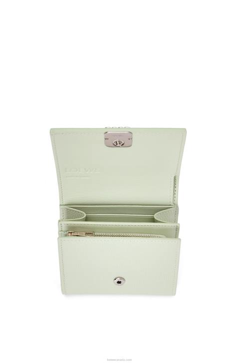 Loewe Anagram compact flap wallet in pebble grain calfskin 688V1233 Women Light Celadon