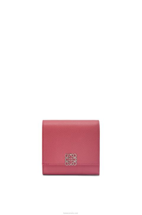 Loewe Anagram compact flap wallet in pebble grain calfskin 688V1239 Women Plumrose