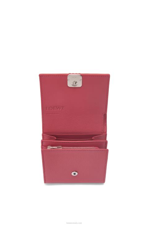 Loewe Anagram compact flap wallet in pebble grain calfskin 688V1239 Women Plumrose