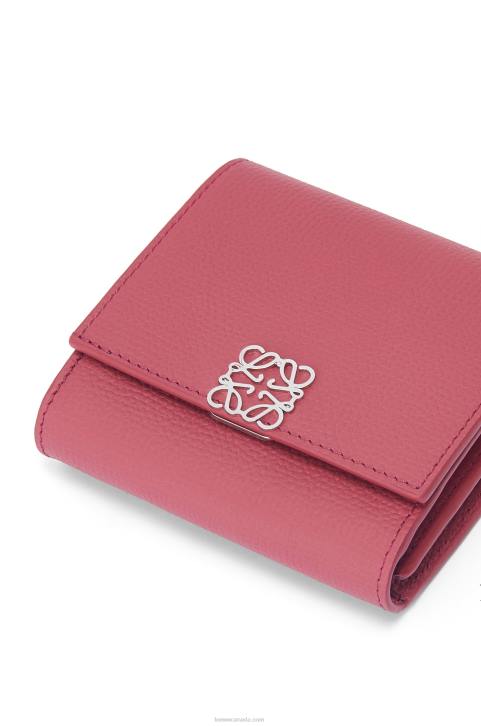 Loewe Anagram compact flap wallet in pebble grain calfskin 688V1239 Women Plumrose