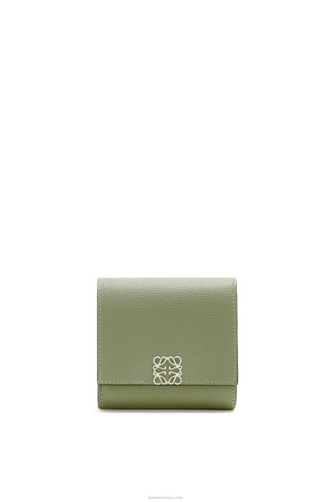 Loewe Anagram compact flap wallet in pebble grain calfskin 688V1248 Women Rosemary