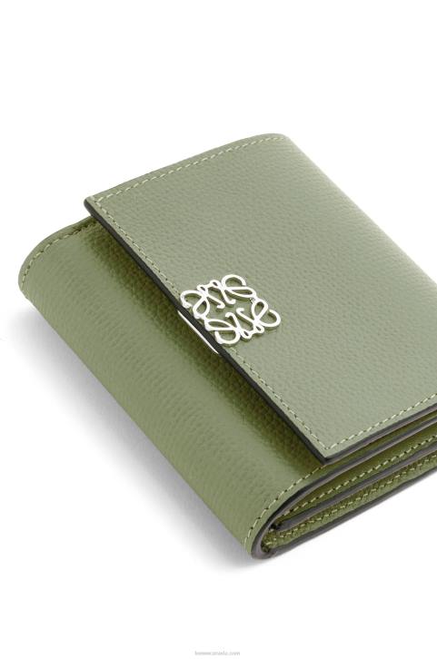 Loewe Anagram compact flap wallet in pebble grain calfskin 688V1248 Women Rosemary