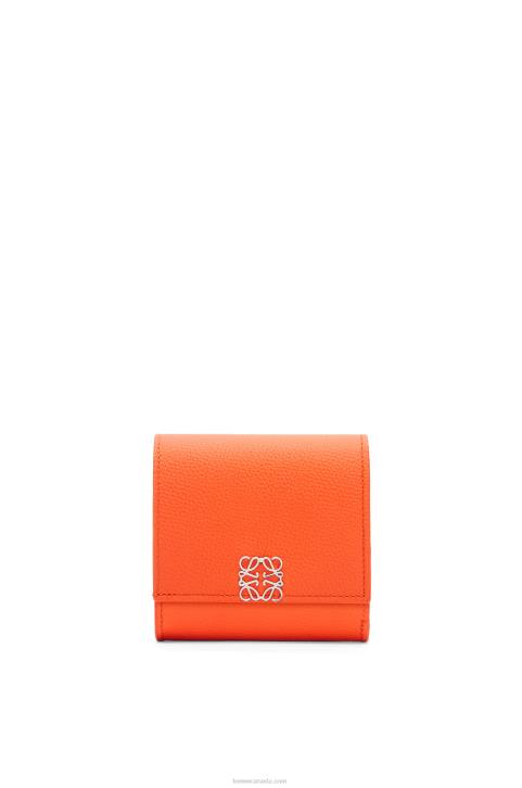 Loewe Anagram compact flap wallet in pebble grain calfskin 688V1294 Women Orange