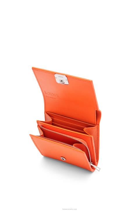 Loewe Anagram compact flap wallet in pebble grain calfskin 688V1294 Women Orange