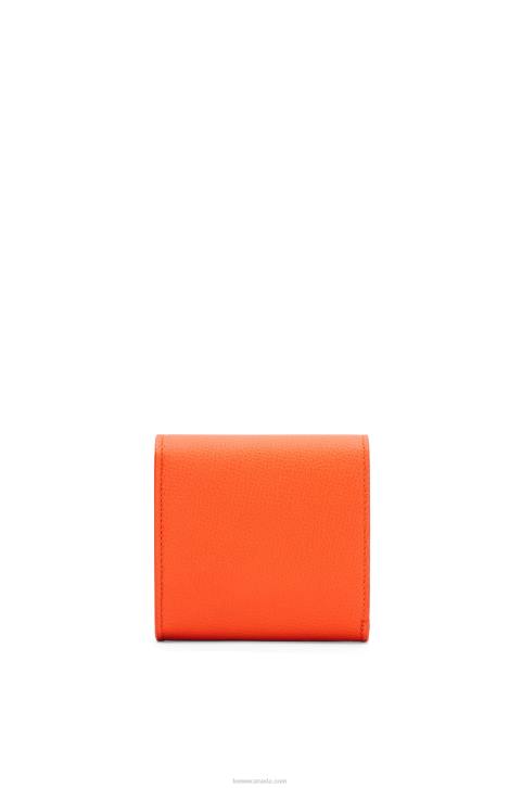 Loewe Anagram compact flap wallet in pebble grain calfskin 688V1294 Women Orange