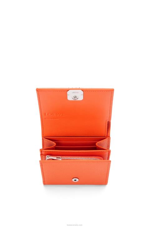Loewe Anagram compact flap wallet in pebble grain calfskin 688V1294 Women Orange