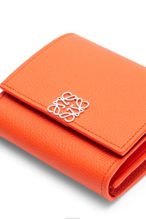 Loewe Anagram compact flap wallet in pebble grain calfskin 688V1294 Women Orange