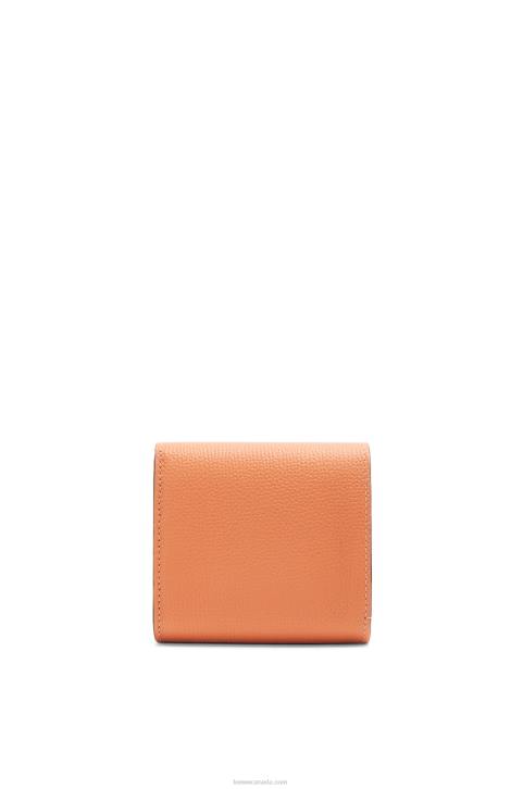 Loewe Anagram compact flap wallet in pebble grain calfskin 688V1307 Women Coral Reef