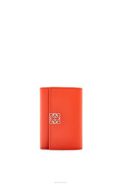 Loewe Anagram small vertical wallet in pebble grain calfskin 688V1205 Women Sunrise Orange