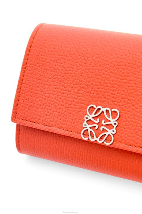 Loewe Anagram small vertical wallet in pebble grain calfskin 688V1205 Women Sunrise Orange