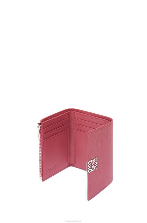 Loewe Anagram small vertical wallet in pebble grain calfskin 688V1240 Women Plumrose