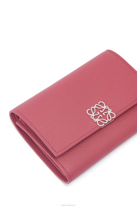 Loewe Anagram small vertical wallet in pebble grain calfskin 688V1240 Women Plumrose