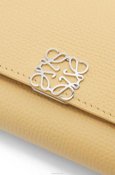 Loewe Anagram small vertical wallet in pebble grain calfskin 688V1264 Women Dark Butter