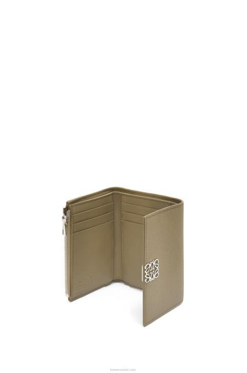 Loewe Anagram small vertical wallet in pebble grain calfskin 688V1291 Women Artichoke Green