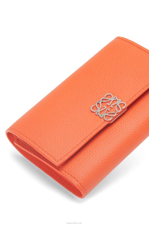 Loewe Anagram small vertical wallet in pebble grain calfskin 688V1292 Women Orange