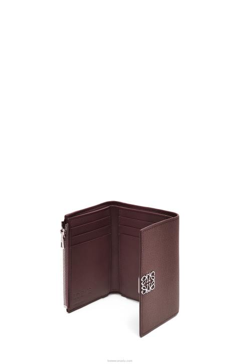 Loewe Anagram small vertical wallet in pebble grain calfskin 688V1297 Women Burgundy