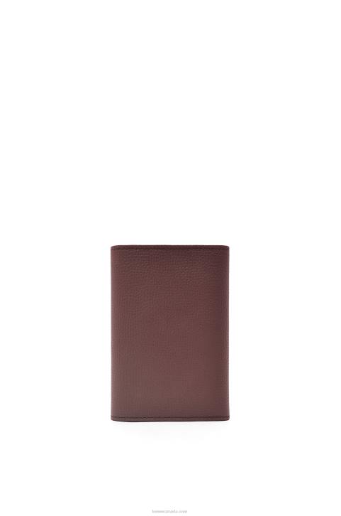 Loewe Anagram small vertical wallet in pebble grain calfskin 688V1297 Women Burgundy