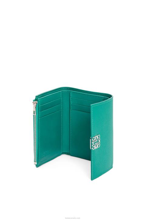 Loewe Anagram small vertical wallet in pebble grain calfskin 688V1318 Women Emerald Green